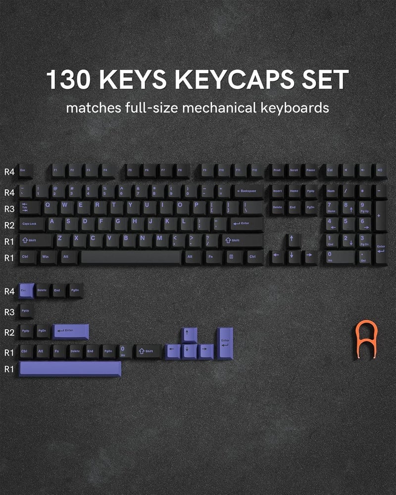 COSTOM Womier Double Shot PBT Keycaps Set 138 Keys, Cherry Profile Custom Keycaps 60 65 75 100 Percent for 61/64/68/84/87/100/104/108 Retro Gaming Mechanical Keyboard, Black Purple - Image 2